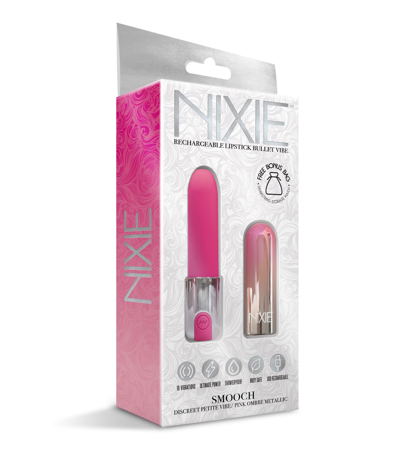 NIXIE Smooch Rechargeable Lipstick Vibrator, Pink Ombre