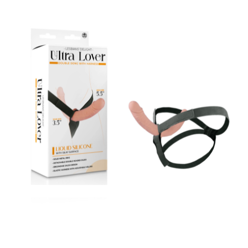 ULTRA LOVER 8" SILICONE DOUBLE DONG WITH STRAP ON