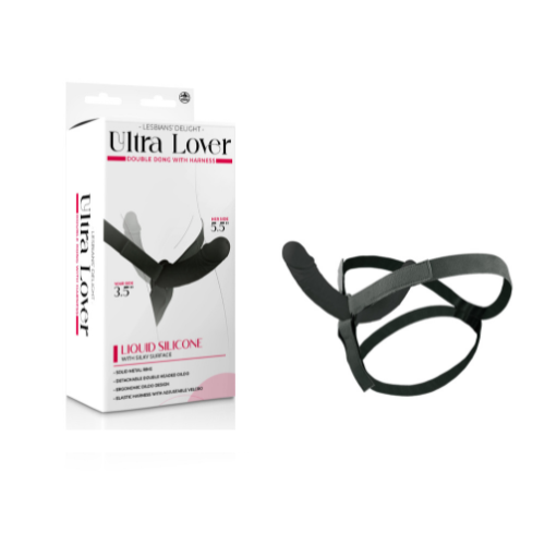 ULTRA LOVER 8" SILICONE DOUBLE DONG WITH STRAP ON
