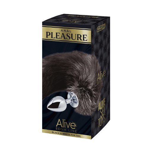 Alive Black and White Fox Tail Plug - L