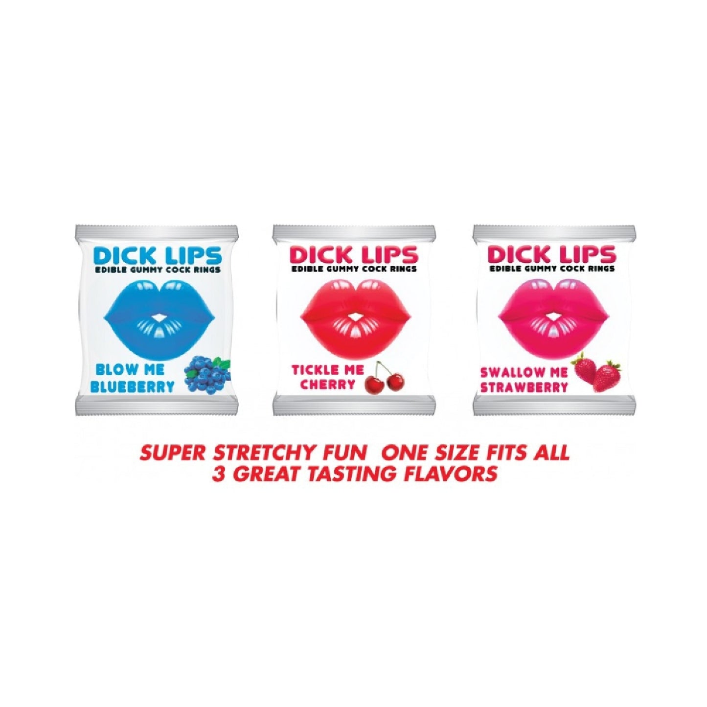 Dicklips Gummy Cock Rings 3 Assorted Flavors 21 Pc/Display