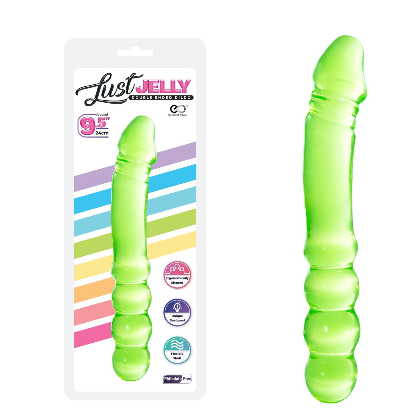 LUST JELLY PVC 9.5 DOUBLE DONG - GREEN