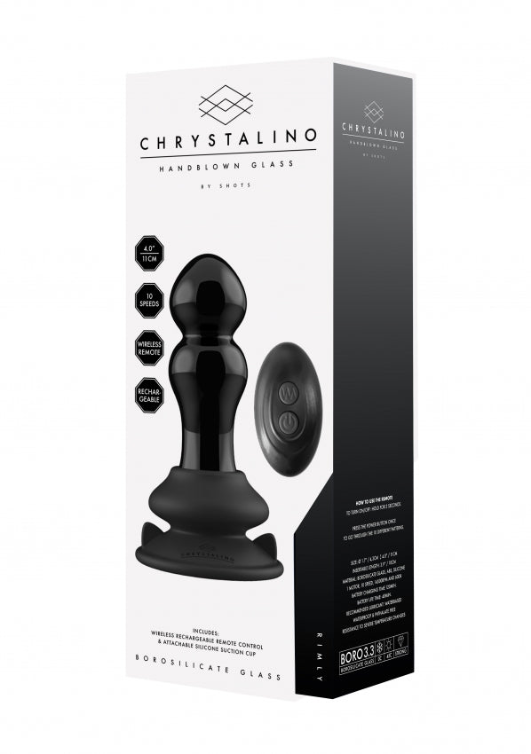Rimly - Glass Vibrator - With Suction Cup and Remote - Rechargeable - 10 Speed - Black