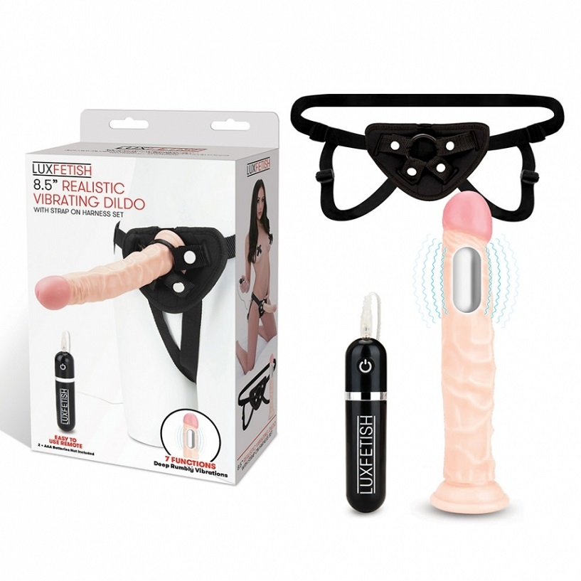 Lux Fetish 9.5" Realistic Vibrating Dildo & Strap-on Harness Set