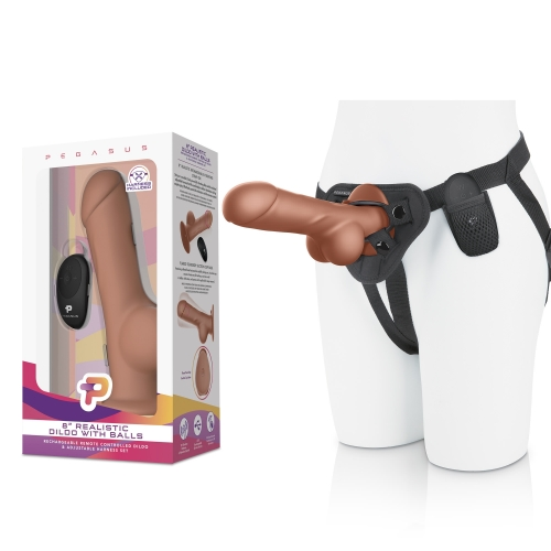 8â Remote Control Realistic Silicone dildo with balls and Harness incl...