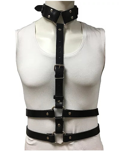 Female Black Leather Chest Harness with Choker