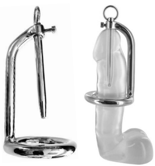 Stainless Steel 45MM Chastity Ring With Urethral Stick