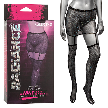CalExotics Radiance One Piece Plus Size Garter Skirt With Thigh Highs