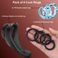 8-Pack Cock Ring Silicone Erection Enhancer Male Couples Balls Delay Sex Toy