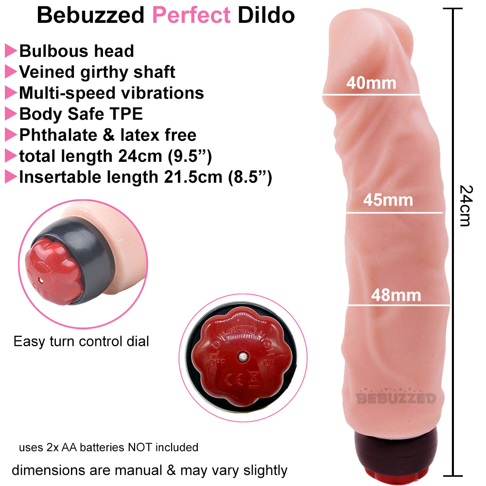 BeBuZZed Perfect 24cm Veined Vibrating Dildo Large Flesh