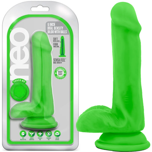 Blush Neo Dual Density Cock Balls 6" Dildo Realistic Dong Sex Toy Neon Green