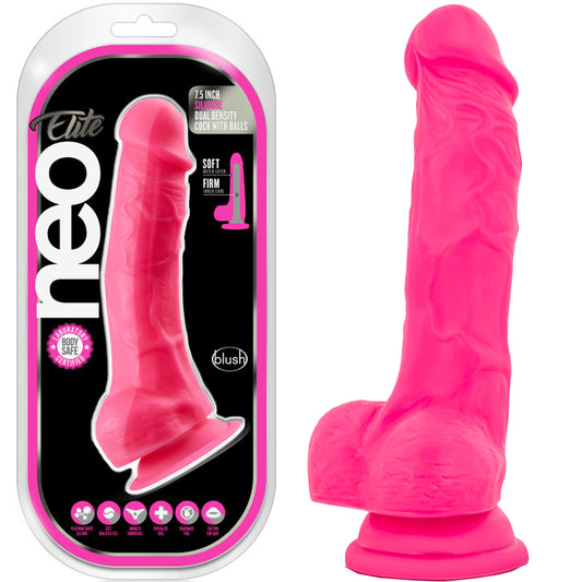 Blush Neo Elite 7.5" Silicone Dual Density Cock Balls Dildo Neon Dong Sex Toy