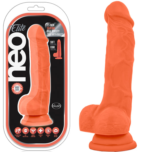 Blush Neo Elite 7.5" Silicone Dual Density Cock Balls Dildo Neon Dong Sex Toy