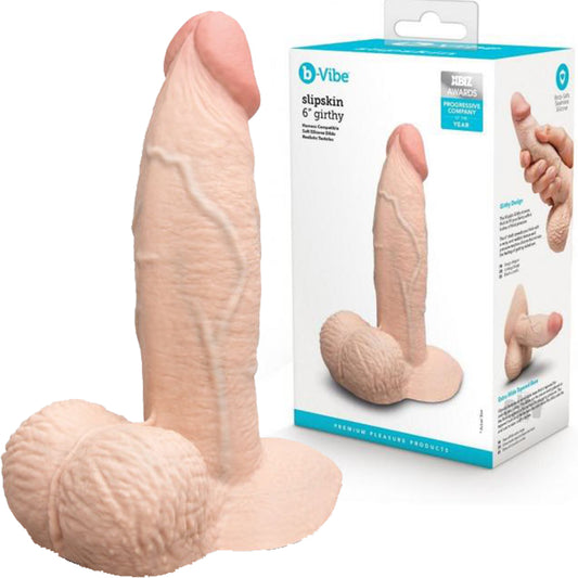 B-Vibe Slipskin Realistic Silicone Dildo- 6" Girthy Cream