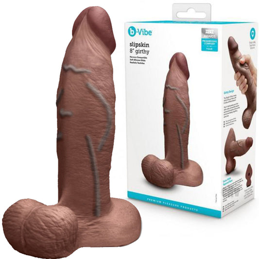 B-Vibe Slipskin Realistic Silicone Dildo- 8" Girthy Brown