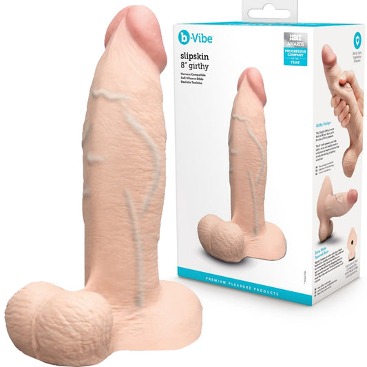 B-Vibe Slipskin Realistic Silicone Dildo- 8" Girthy Cream