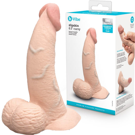 B-Vibe Slipskin Realistic Silicone Dildo-6.5" Curved Cream