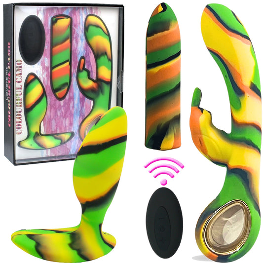 Colourful Camo Lovers Kit Rechargeable Bullet Vibrator Anal Set Yellow
