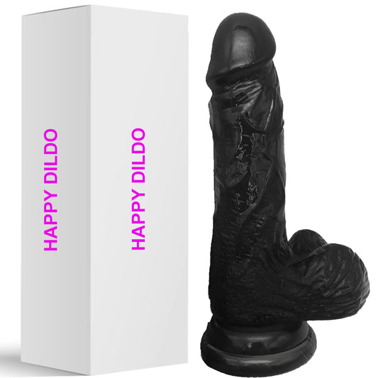 Bebuzzed Happy 7" Realistic Dildo Veined Balls Suction Cup Black