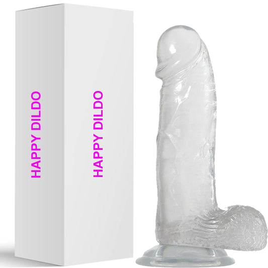 Bebuzzed Happy 6" Realistic Dildo Veined Balls Suction Cup Clear