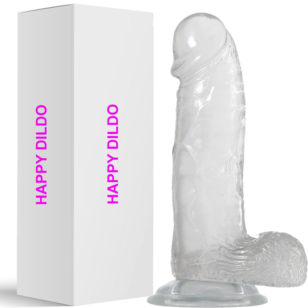 Bebuzzed Happy 7" Realistic Dildo Veined Balls Suction Cup Clear