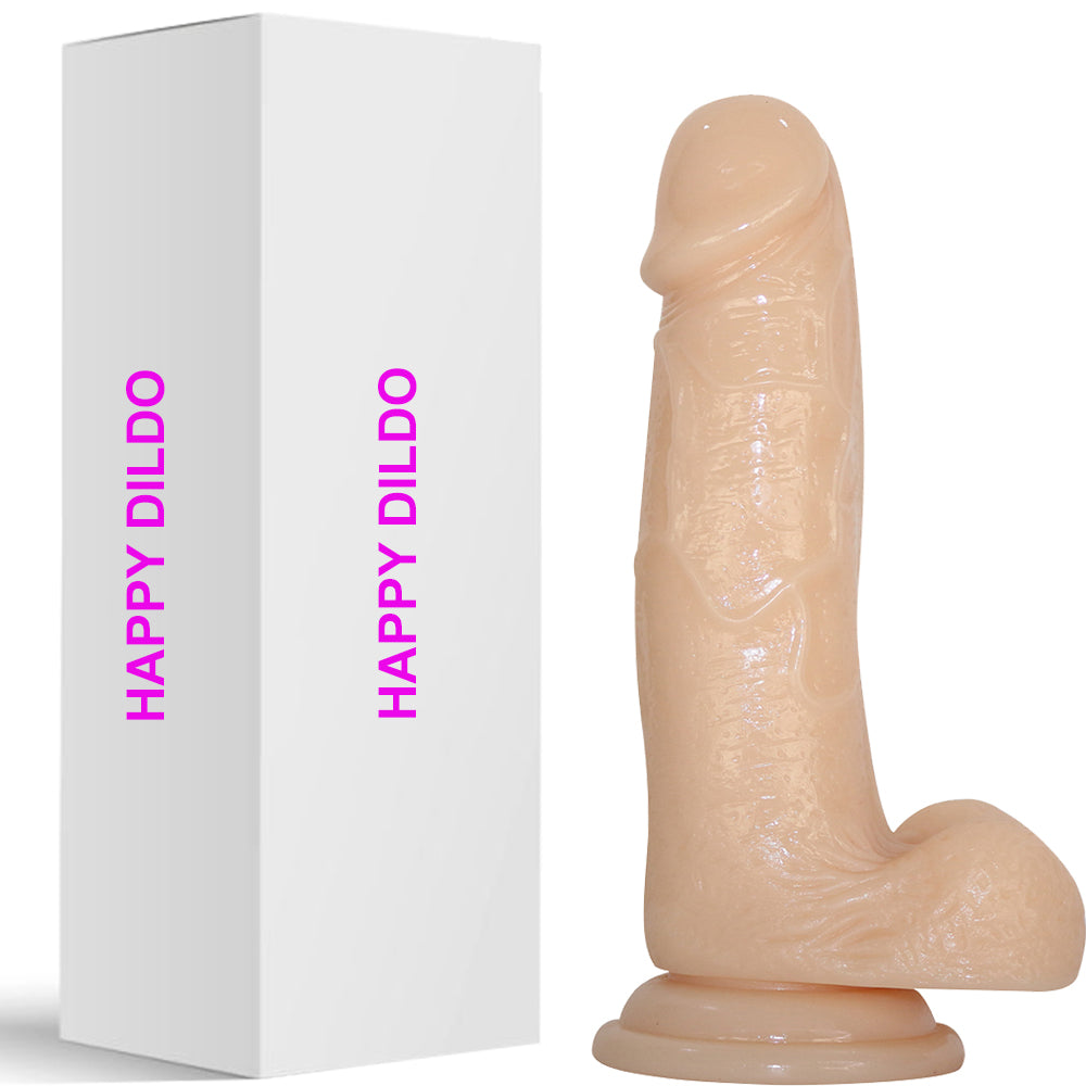 Bebuzzed Happy 6" Realistic Dildo Veined Balls Suction Cup Flesh