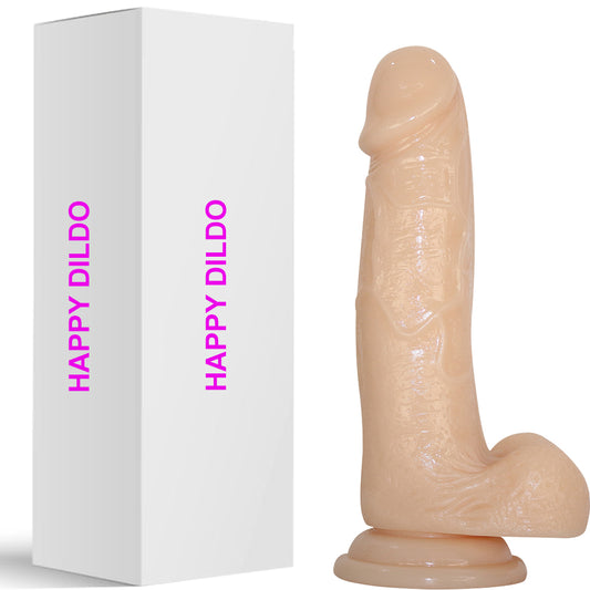 Bebuzzed Happy 7" Realistic Dildo Veined Balls Suction Cup Flesh