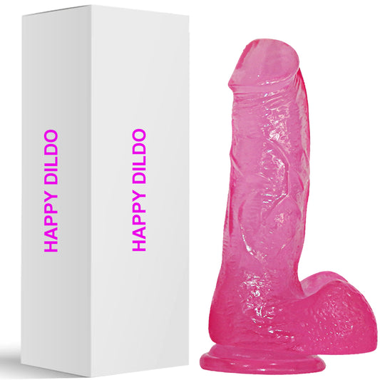 Bebuzzed Happy 6" Realistic Dildo Veined Balls Suction Cup Pink