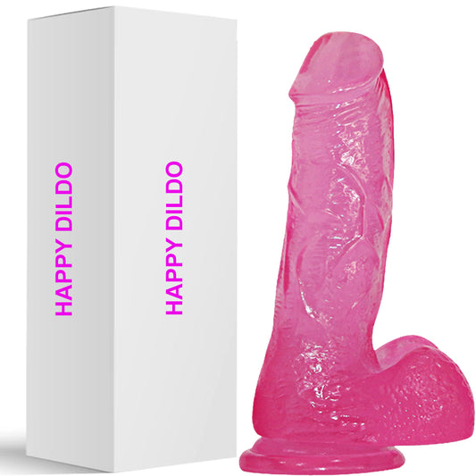 Bebuzzed Happy 7" Realistic Dildo Veined Balls Suction Cup Pink