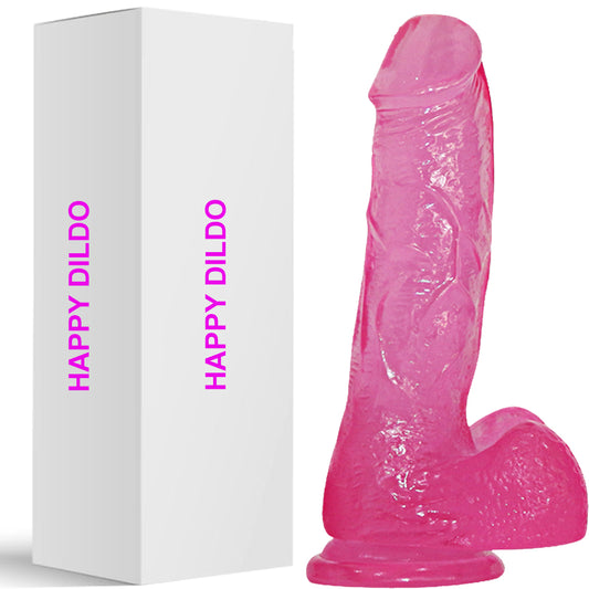 Bebuzzed Happy 8" Realistic Dildo Veined Balls Suction Cup Pink