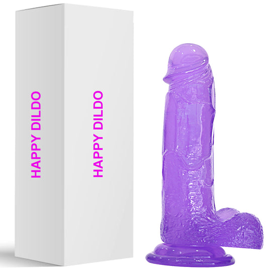 Bebuzzed Happy 6" Realistic Dildo Veined Balls Suction Cup Purple