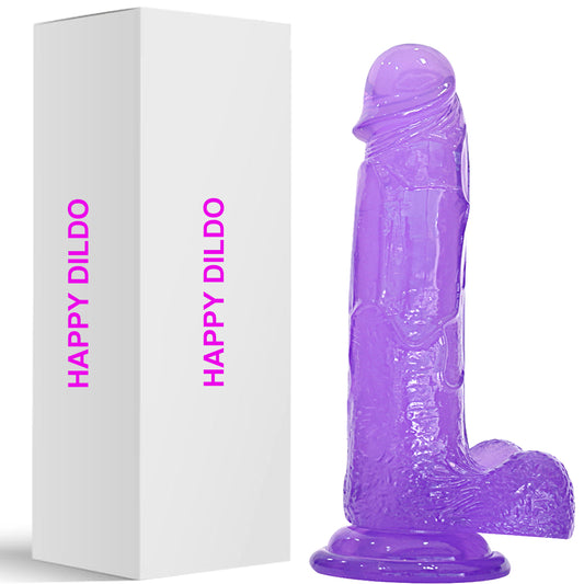 Bebuzzed Happy 7" Realistic Dildo Veined Balls Suction Cup Purple