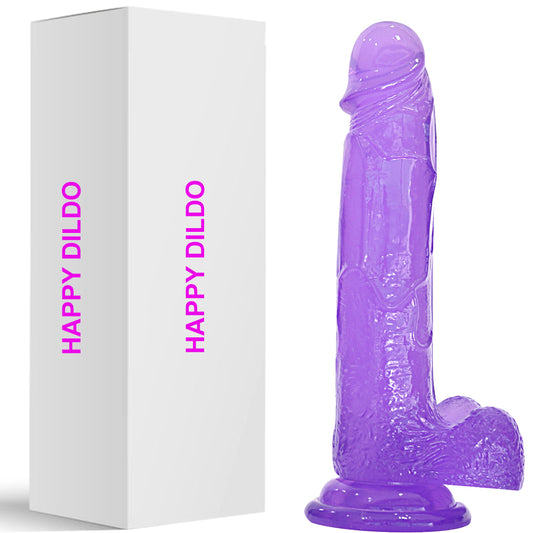 Bebuzzed Happy 8" Realistic Dildo Veined Balls Suction Cup Purple