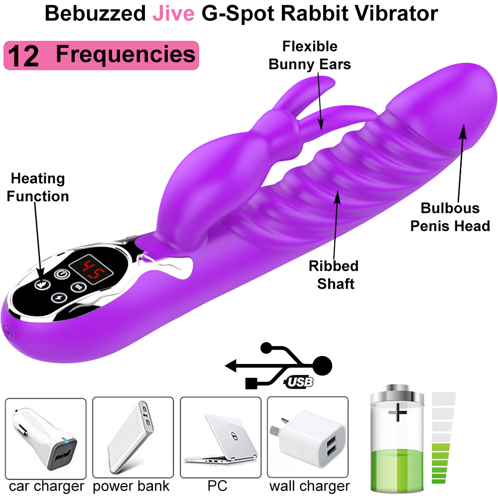 Jive Heated USB Rechargeable G-Spot Rabbit Vibrator Clitoral Stimulator Sex Toy