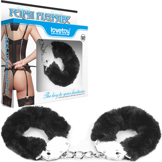 Lovetoy BDSM Fetish Fluffy Handcuffs Metal Restraints Hand Cuffs Bondage Black