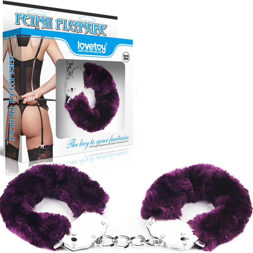 Lovetoy Fetish Fluffy Hand Cuffs BDSM Metal Restraints Bondage Handcuffs Purple