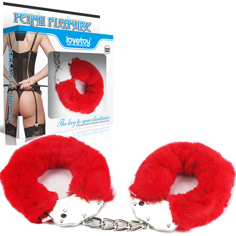 Lovetoy Fetish Fluffy Hand Cuffs BDSM Metal Restraints Bondage Handcuffs Red