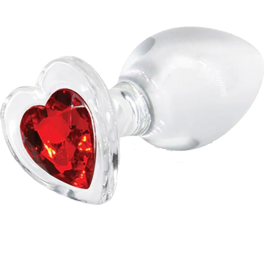 Crystal Desires Red Heart -Glass Anal Plug Small