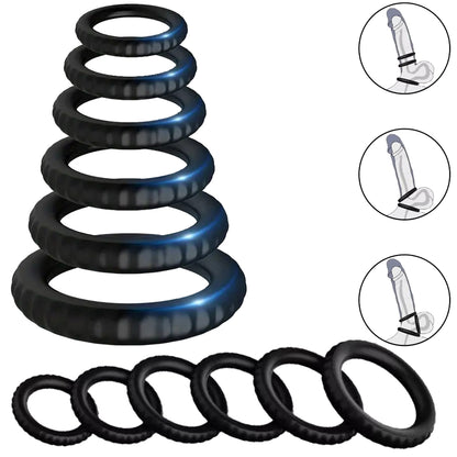 6 Cock Balls Ring Strong Silicone Male Penis Erection Enhancer Couples Rings