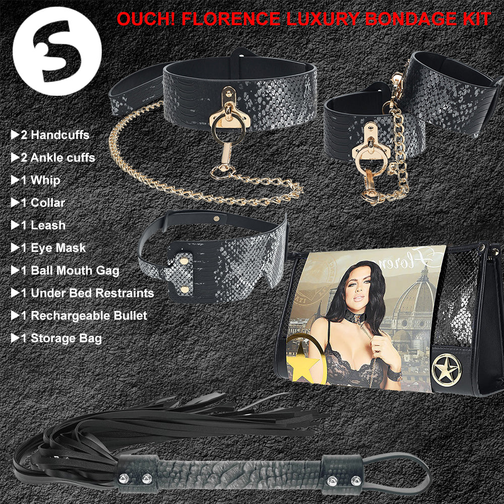 OUCH! Florence Collection BDSM Luxury Bondage Kit +Bag Black