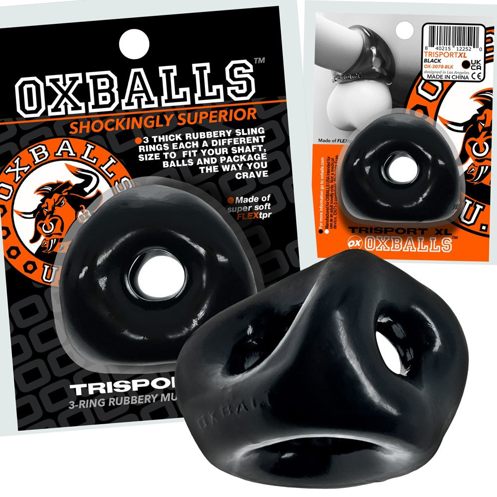 OXBALLS TRI-SPORT XL thicker 3-ring Cocksling Penis & Ball Ring BLACK