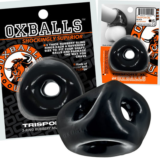 OXBALLS TRI-SPORT XL thicker 3-ring Cocksling Penis & Ball Ring BLACK
