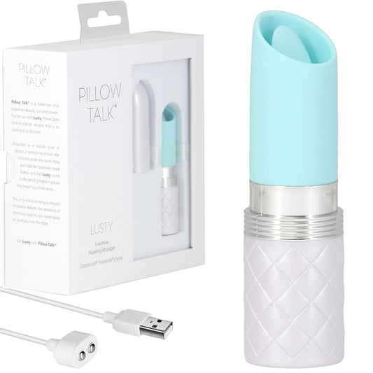 Pillow Talk LUSTY Luxurious Tongue Flickering Vibrator Lipstick Teal