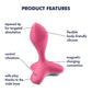 Satisfyer Game Changer Vibrating Anal Plug Silicone Butt Vibrator USB Pink