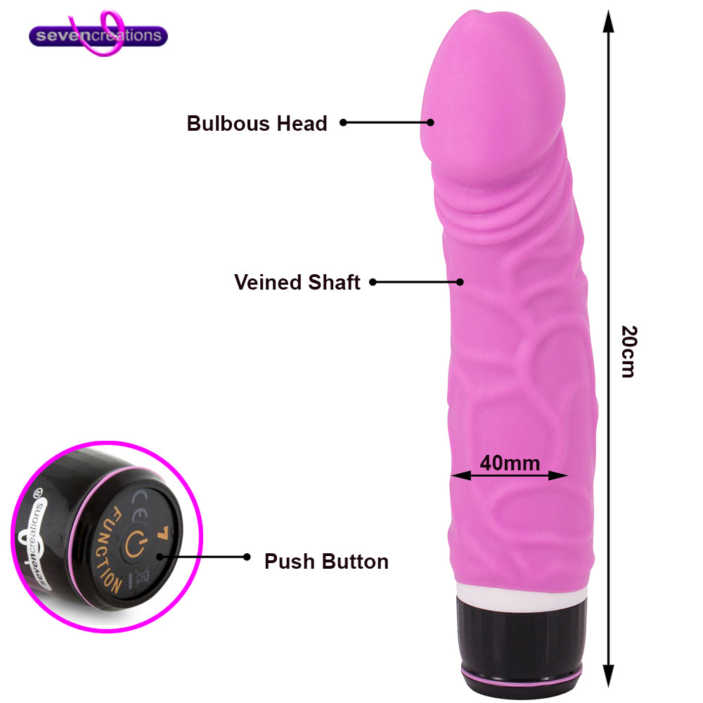 Seven Creations Silicone Classic Thick Veined Vibrator Dildo Pink