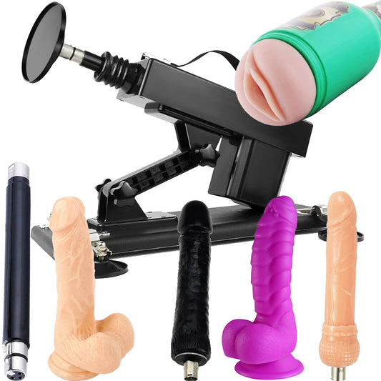 Thrusting 8-Piece Sex Machine Suction & 3XLR Telescopic Dildo Vibrator Sex Toy