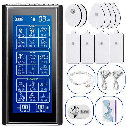 3-in-1 TENS EMS Machine Massager Electric Acupuncture Muscle Pain Relief 10 Pads