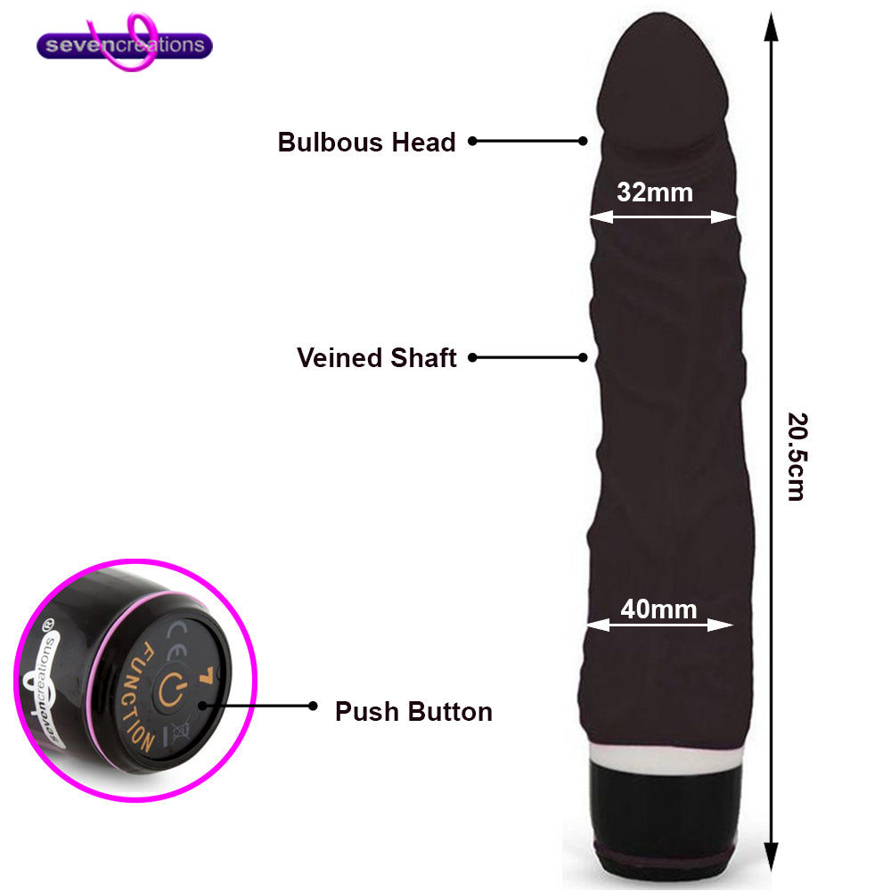 Silicone Classic Thin Veined Vibrating Dildo Vibrator Black