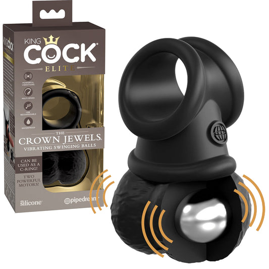 King Cock Elite The Crown Jewels Vibrating Balls Penis Dildo Ring USB Sex Toy