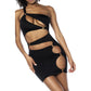 Asymmetrical Cut Out Dress w Ring Details Black